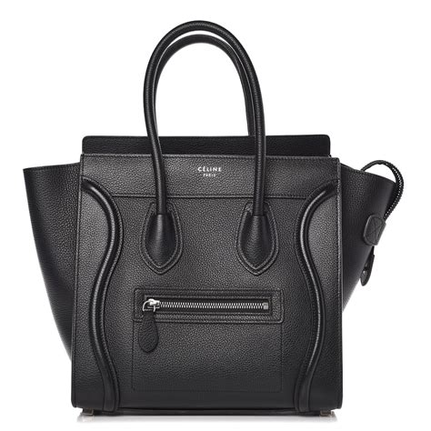 celine micro luggage handbag in black drummed calfskin|MICRO LUGGAGE HANDBAG IN DRUMMED CALFSKIN.